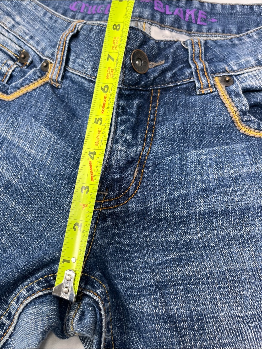Cruel Girl Blue Denim Straight Leg Jeans with Yellow Embroidered Pockets - Picture 5 of 6
